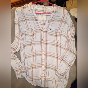 Y2K Ambercrombie And Fitch Plaid Button-Up Super Soft Top Size Medium